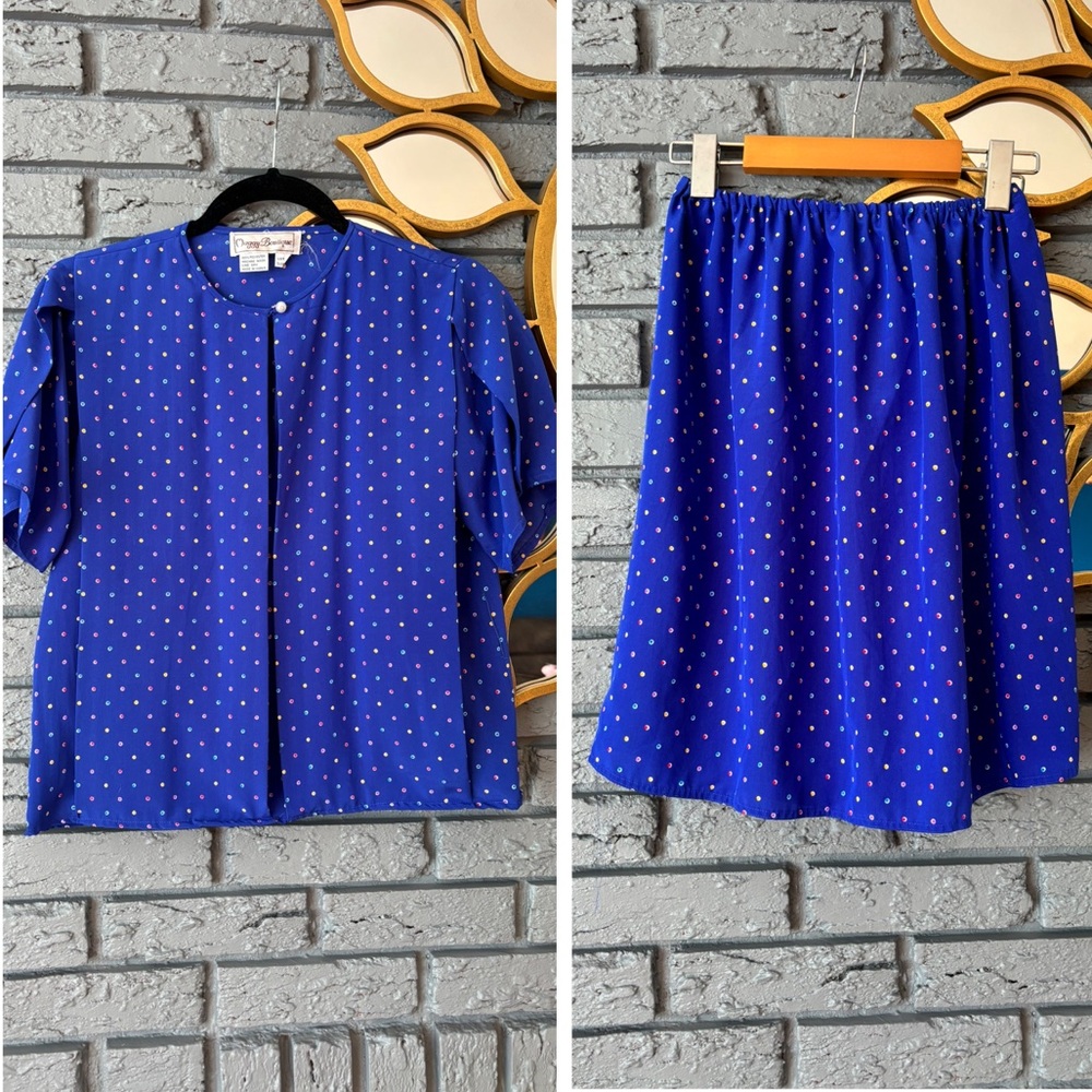 Vintage Blue Polka Dot Skirt Set